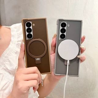 SAMSUNG เคสแม่เหล็กป้องกันมุมสี่มุม สําหรับ Galaxy Z Fold 7/6/5/4 พร้อมที่วางแหวนโลหะ