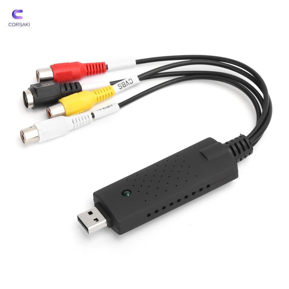 CORSAKI Audio Video Converter, USB 2.0 Plug and Play Video Capture Card, สีดําแบบพกพา USB Video Conv