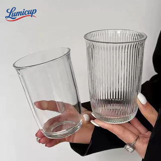 แก้วน้ำแก้วใสลายริ้ว 400ml สไตล์มินิมอล | แก้วกาแฟ แก้วนม แก้วน้ำเย็น ดีไซน์เกาหลี ถ่ายรูปสวย