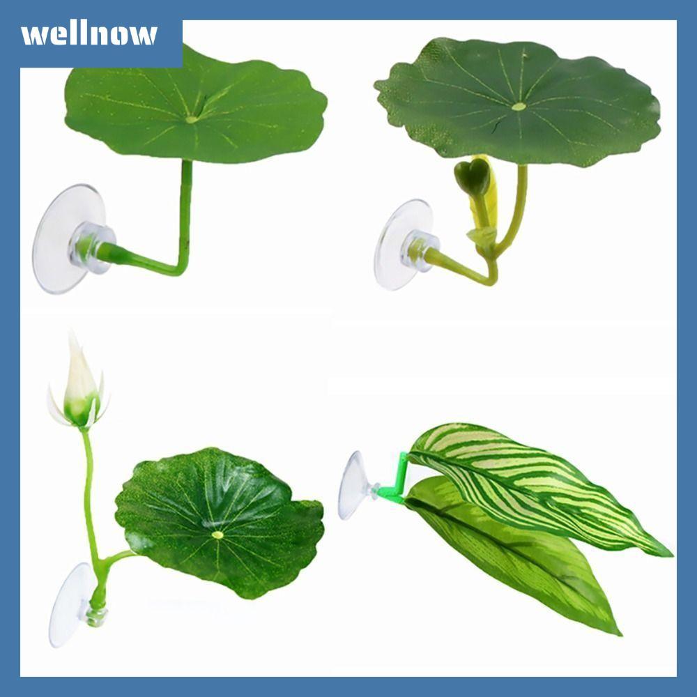 WELLNOW Fish Spaw ไม้ประดับ, ที่วางถ้วยดูด/ซ่อน/วางปลาปลากัดใบ, พลาสติกจําลองใบบัว/ใบประดิษฐ์ตกแต่งภูมิทัศน์พิพิธภัณฑ์สัตว์น้ํา