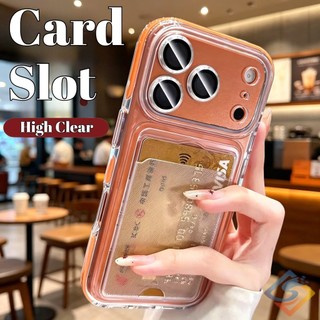 Premium Card Holder + Crystal ClearLuxury เคสโทรศัพท์สําหรับ iPhone 17 Pro Max 14 15 16 Pro Max 13 โปร่งใสกันกระแทกพร้อมช่องใส่การ์ดที่ซ่อนอยู่