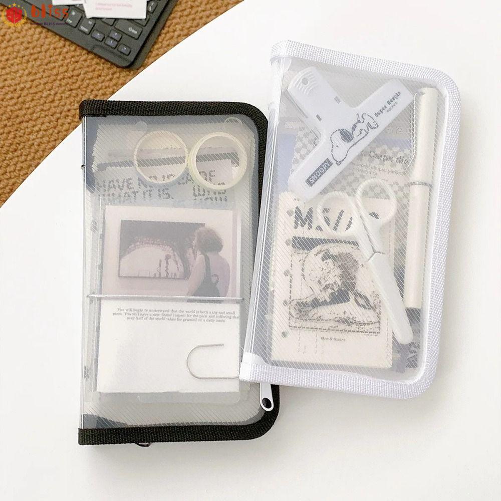 BLLISS กระเป๋าเก็บของ, Mini A6 Diagonal PP Zipper Bag, Simple with Zipper Transparent File Sorting B