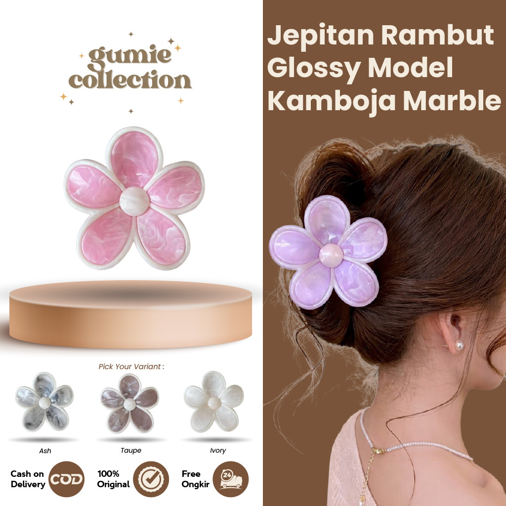 GC - 7.5CM GLOSSY FASHION PREMIUM CAMBODIAN FLOWER กิ๊บติดผม / เครื่องประดับผม