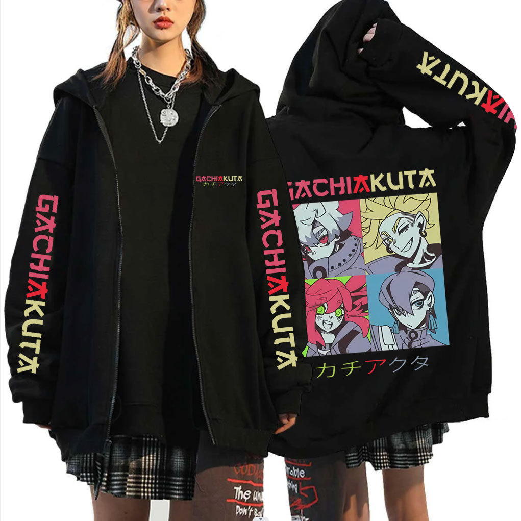 อะนิเมะ Gachiakuta Rudo Enjin Zanka Riyo Face Graphic Zipper Hoodie Casual Zip Up Jacket Hoodies