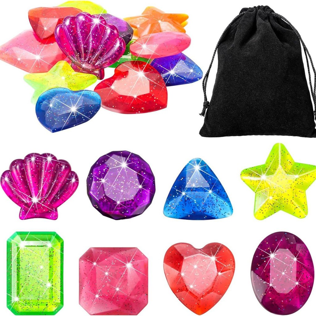 ชุดอัญมณี Ocean Shapes & Hearts 18/16 ชิ้น​ – อัญมณีขนาดใหญ่ 4 ซม. สําหรับเด็กเล่นน้ําฤดูร้อน (ของเล่นสระว่ายน้ํา, สนุกชายหาดแบบโต้ตอบ)