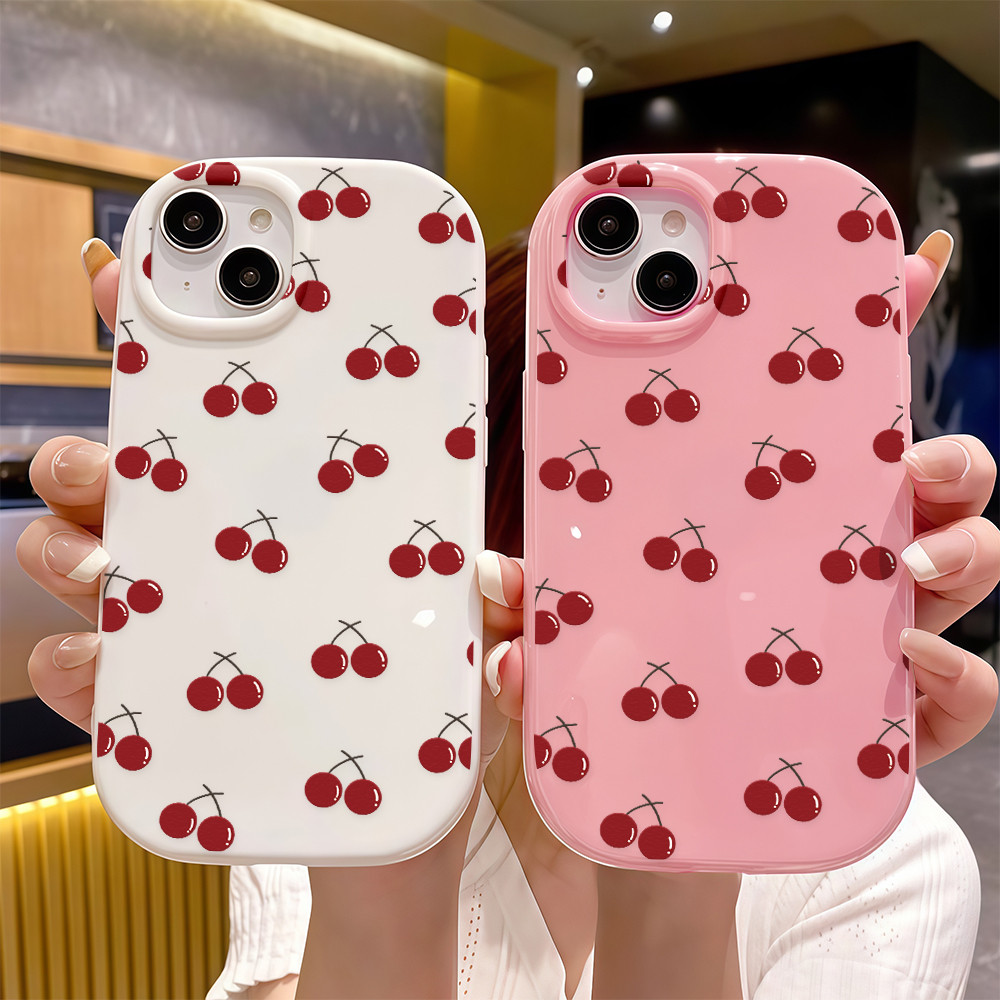 ส่งจากไทย เคสสำหรับไอโฟน17 เชอร์รี่ลายสีแดง เคสมือถือนิ่มกลมใหญ่TPU For IPhone17 16 15 14 11 12 13ProMax 6/7/8Plus XS XR
