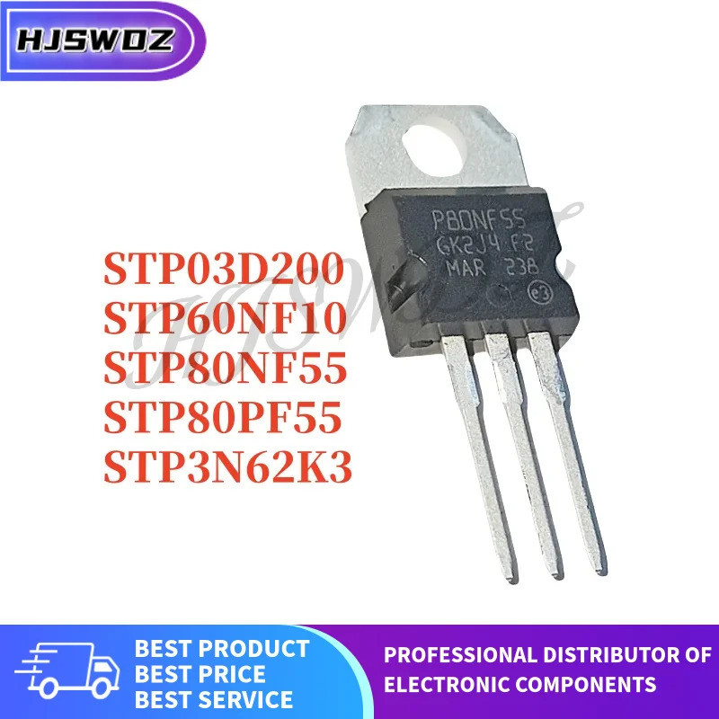 10PCS STP60NF10 STP80NF55 STP3N62K3 STP80PF55 STP03D200 TO-220 MOSFET Field-effect ทรานซิสเตอร์ยี่ห้