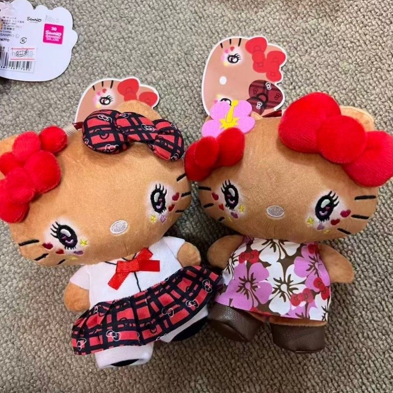 Sanrio Sunburned Hello Kitty Plushie ของเล่นผิวสีดํา KT ตุ๊กตาพวงกุญแจกระเป๋าจี้ตุ๊กตาตุ๊กตาเด็กของขวัญ