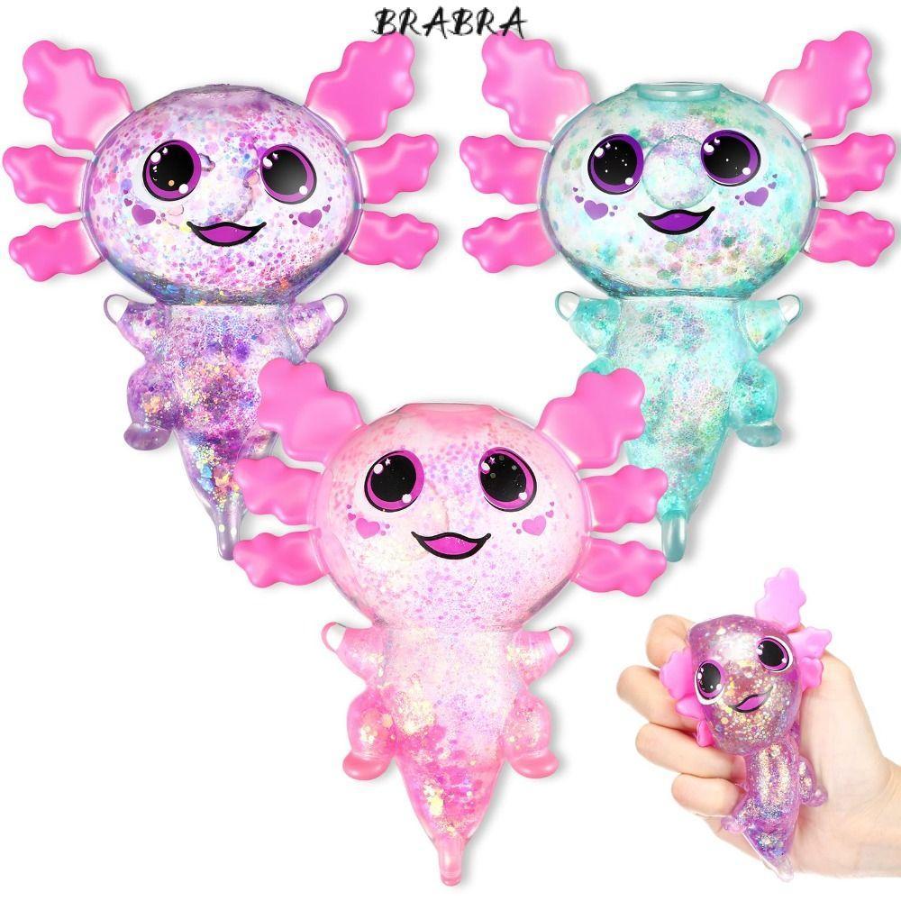 BRABRA Squishy Stress Glitter, Sugar Filled รูปร่างน่ารัก Axolotl Squishy ของเล่น, Soothing Texture 