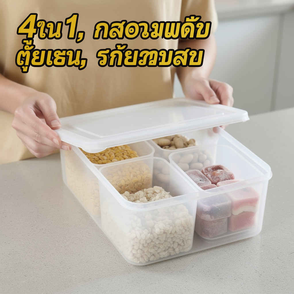 กล่องเก็บตู้เย็น 4 ตารางภาชนะบรรจุอาหาร Airtight Stackable ไมโครเวฟปลอดภัยห้องครัว