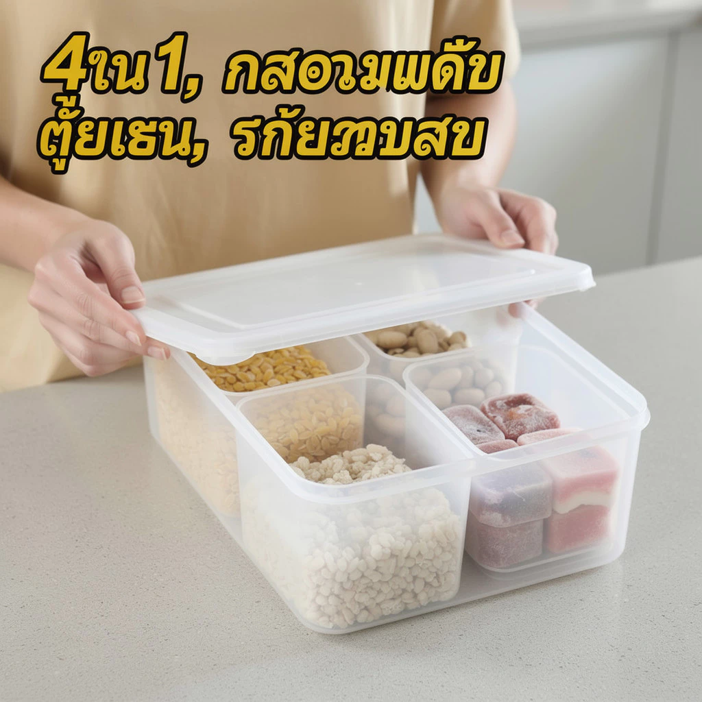 กล่องเก็บตู้เย็น 4 ตารางภาชนะบรรจุอาหาร Airtight Stackable ไมโครเวฟปลอดภัยห้องครัว