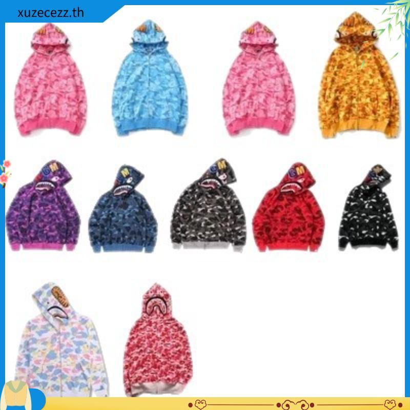 Bape x New Jeans สีชมพูและกรมท่า Unisex Full Teg Zipper Hoodie Jacket