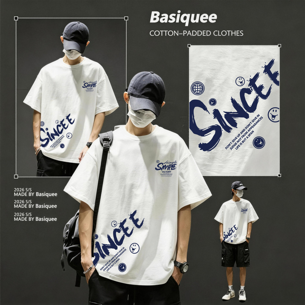 Basi💥เสื้อแฟชั่น เสื้อยืด oversize ผ้าฝ้าย100% แนวสตรีท ไม่ต้องรีดผ้า สวมใส่สบาย ผ้านิ่ม  ลาย  "SINCE"