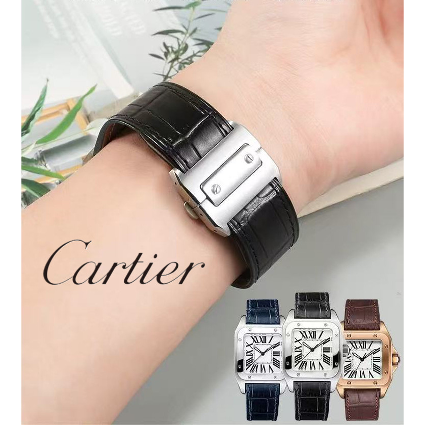สายนาฬิกาหนังแท้สําหรับ Cartier Santos Tank Series – 21 มม. 23 มม. สายรัดทดแทนที่ทนทานพร้อมหัวเข็มขัดขัดเงา, หนังลูกวัวแบบนุ่มทนต่อการสึกหรอ