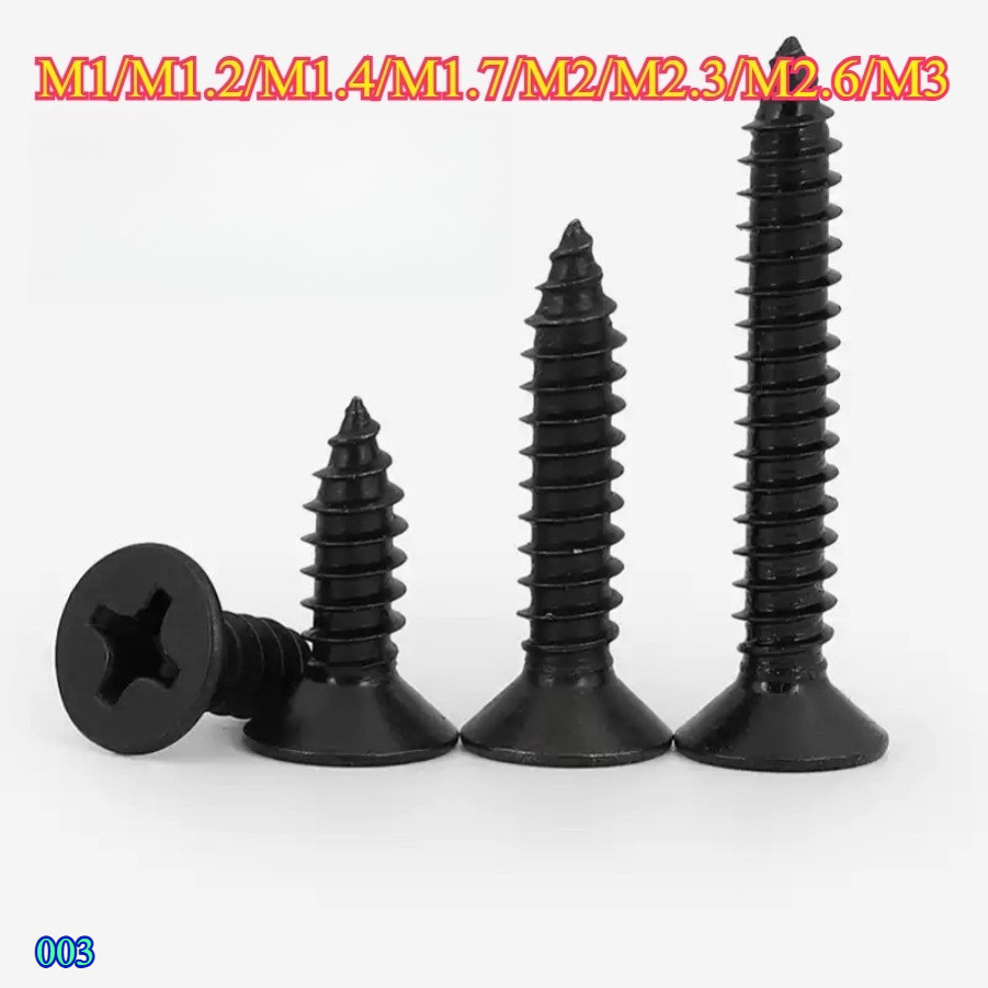 เหล็กคาร์บอนสีดํา KA countersunk แตะด้วยตนเอง สกรูไม้ สกรูเครื่อง สกรูไม้ สกรูแตะตัวเอง M1/M1.2/M1.4