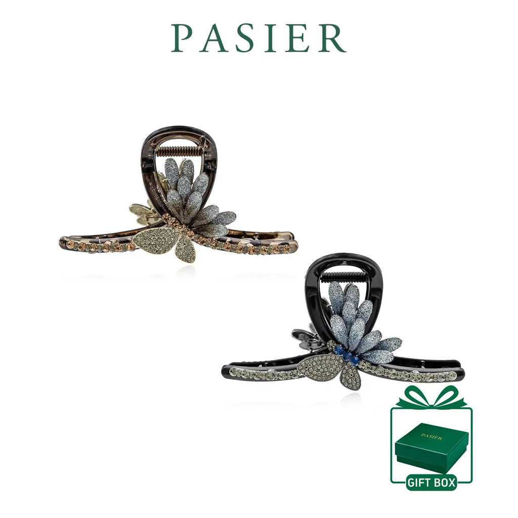 PASIER คลิปก้ามปูแมลงปอสีทองฝังคริสตัลเต็มรูปแบบดีไซน์หรูหราโรแมนติกเครื่องประดับผมประจําวันที่หรูหรา FB3262