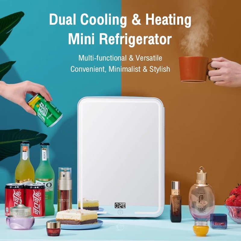 Peti sejuk Mini Fridge Bedroom Refrigerator LED Light Mirror Makeup Fridge Portable Car Refrigerator