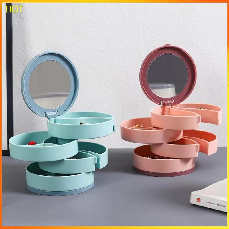 Technicolorsuper หมุนสี่ชั้นกล่องเครื่องประดับสร้อยคอต่างหูแหวนสร้อยข้อมือจัดเก็บ Multilayerpartment