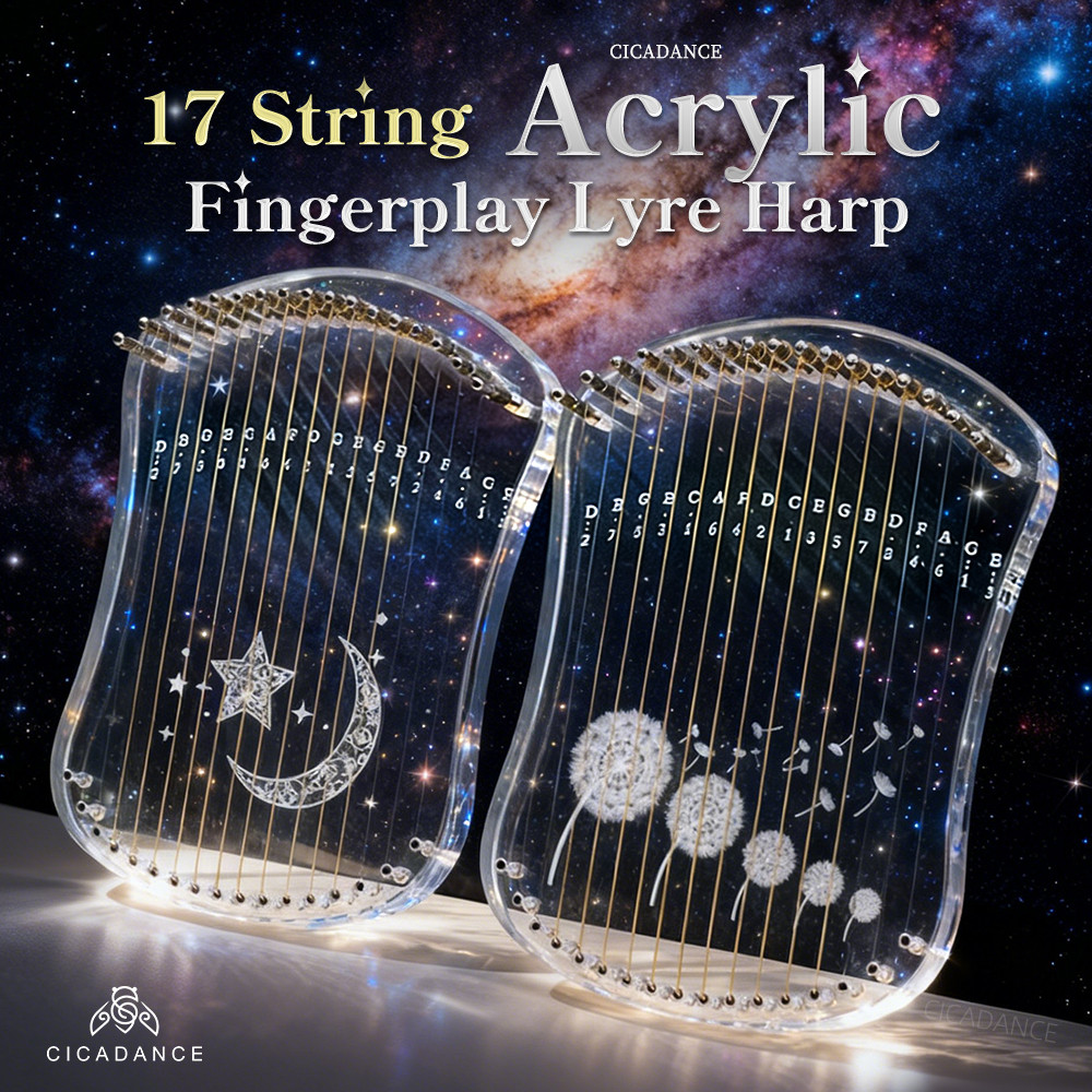 Lyre Harp ฮาร์ปพิณ 17 สาย ฮาร์ป พิณ โปร่งใส อะคริลิก แกะสลักเครื่องหมายโน้ต เหมาะสำหรับผู้เริ่มต้น ครบชุดอุปกรณ์