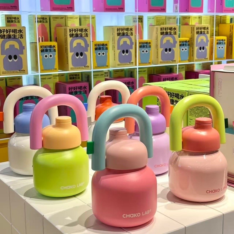 Chakolab Hexu Bouncing Straw Cup 1,000ml ขวดน้ําเก็บความร้อนความจุขนาดใหญ่ Dopamine ถือน่ารัก