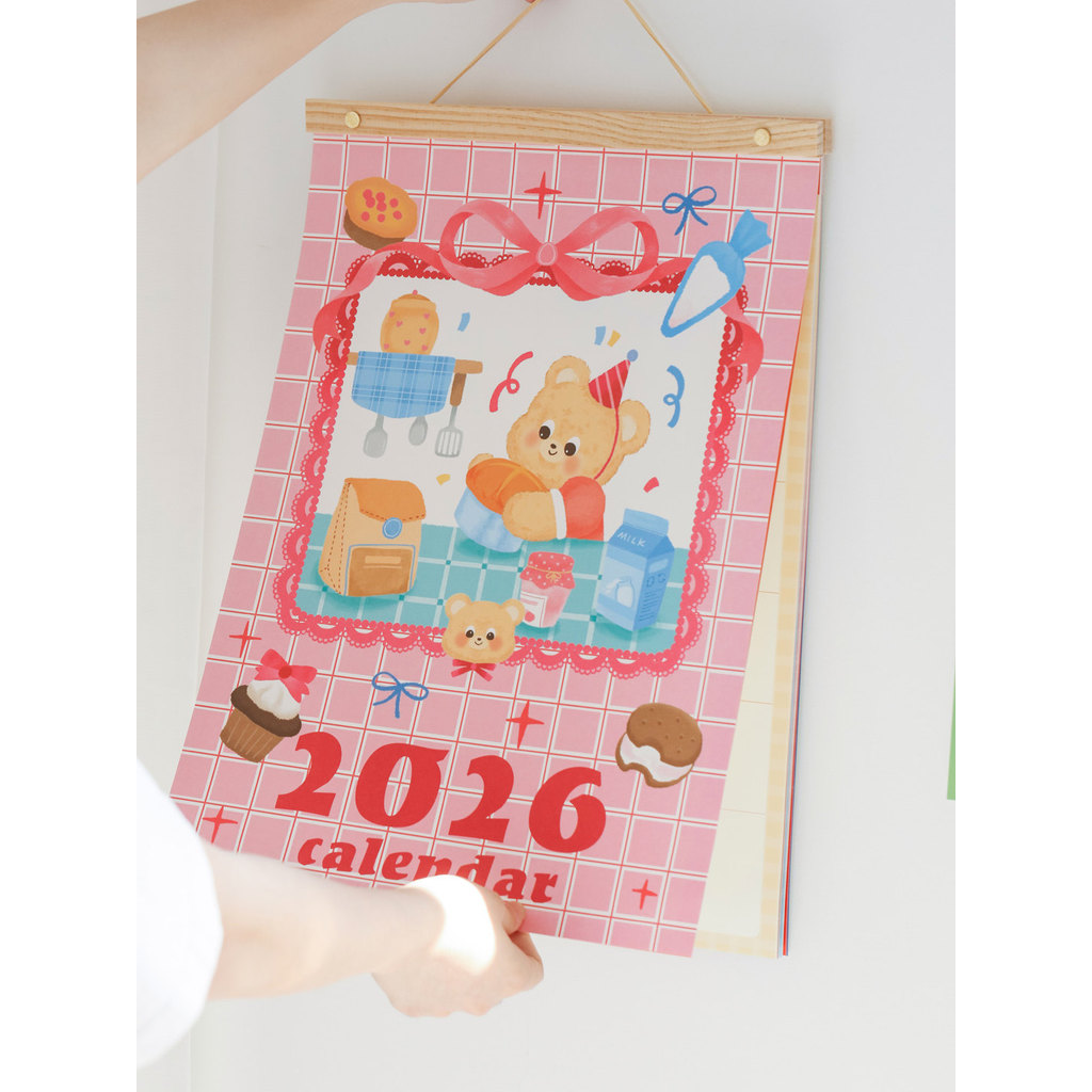 ปฏิทิน ปฏิทิน 2026 2026 Leisure Sugar Bear Wall Calendar Cute Pink Girl Heart Date Calendar ห้องนอนห