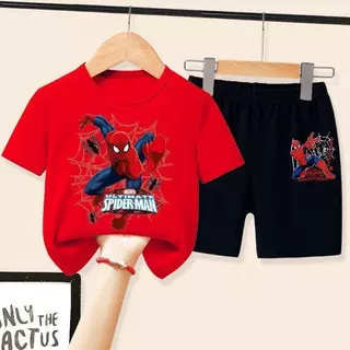 【จัดส่งไทย】2ชิ้น BOBชุดบอดี้สูทแขนสั้นลายสไปเดอร์แมนสำหรับเด็ก ไซส์กลางและใหญ่ ดีไซน์ทันสมัย ​​สำหรับเด็ก ชุดกีฬาฤดูร้อน