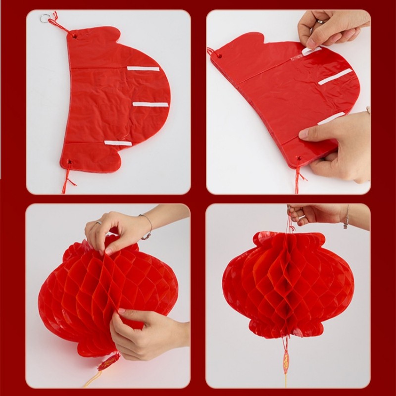 5/10ชิ้น พับรังผึ้งสีแดงกระดาษโคมไฟพรรคฉลองแขวนตกแต่งอุปกรณ์ปีใหม่ - รูปที่ 6