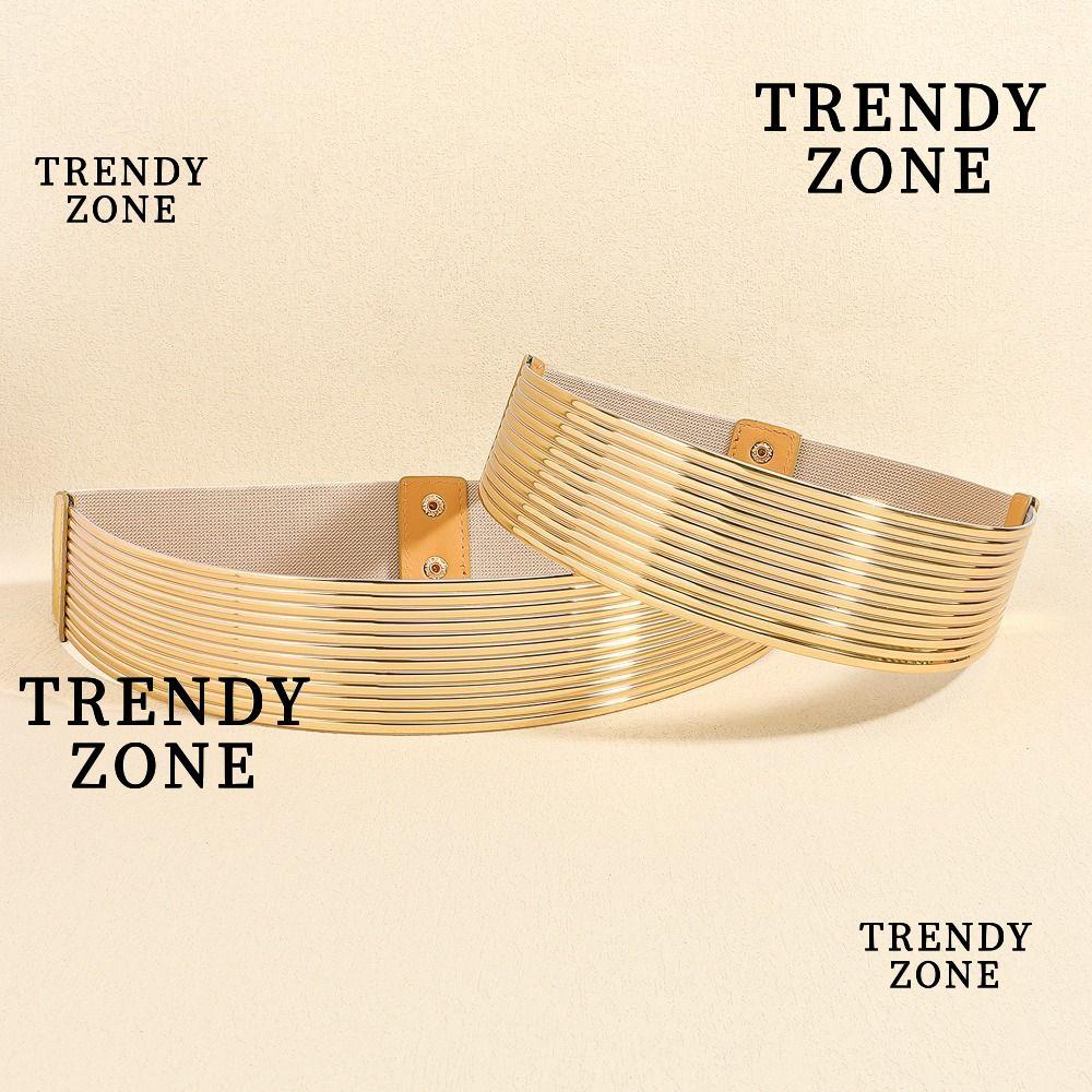 เทรนด์YZONE เข็มขัดรัดรูป, เข็มขัดเอวยางยืดกว้าง, เข็มขัดชุดทองสดใสแฟชั่นสําหรับผู้หญิง