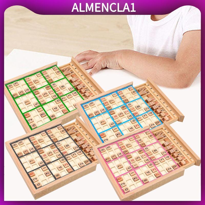 [Almencla1] ไม้ Sudoku กระดานของเล่นคณิตศาสตร์ปริศนา Montessori แบบพกพาการเรียนรู้ของเล่น Playset สํ