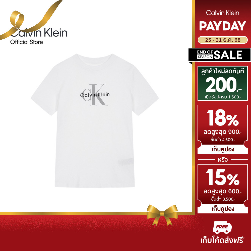 CALVIN KLEIN เสื้อยืดคอกลมแขนสั้นผู้หญิง Standard Logo รุ่น 47B865G YAA - สีขาว