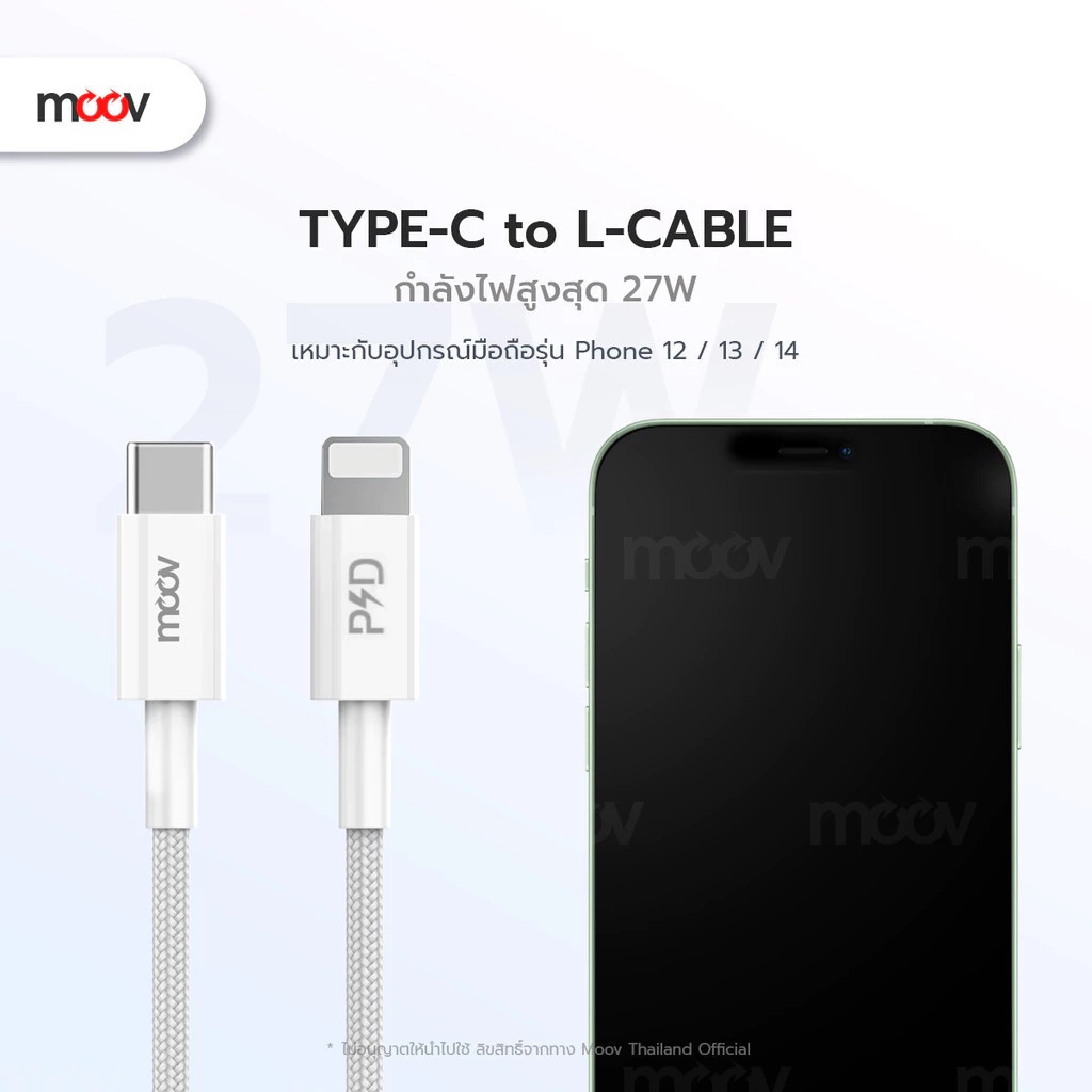 [ส่งเร็ว] Moov CB06 สายชาร์จเร็ว Type C to Type C / L-Cable 100W 65W 60W 27W PD Fast Charge เหมาะสำหรับ iPhone Samsung thumbnail 7