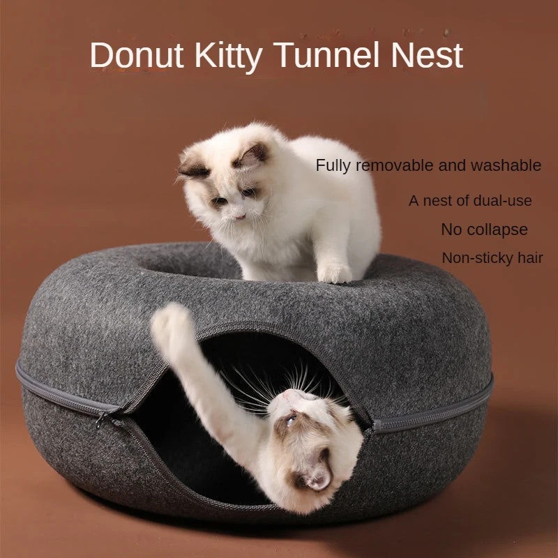 Cross-border Donut Felt Cat Bed Tunnel Cat House Cat Bed ยานอวกาศ Upper And Lower Pet Cat Nest