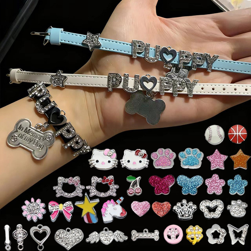 สร้อยข้อมือสายรัดข้อมือสัตว์เลี้ยง DIY กับสไลด์ charm หยดน้ำมันและคริสตัลดีไซน์ขนาด 8 มม.