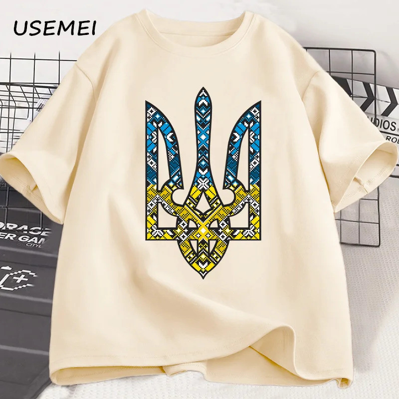 จัดส่ง 24 ชั่วโมง Ukraine Emblem Printed T-shirt Men Women O-Neck Casual Tops Tees Ukrainian Trident
