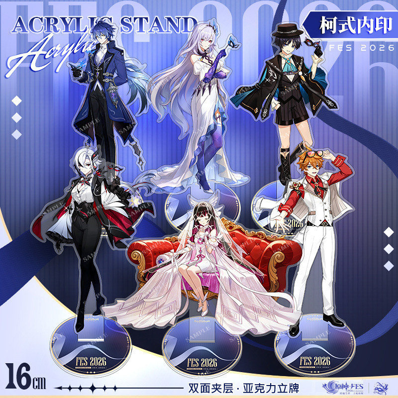Genshin Impact FES2026 ขาตั้งอะคริลิคอะคริลิคตั๋ว Stub Flins Arlecchino Columbina Skirk พวงกุญแจเกมอะนิเมะ Merch