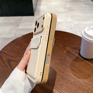 【พร้อมที่ใส่การ์ด】กระเป๋าสตางค์หรูหราหนังไหมลิ้นจี่ เคสโทรศัพท์เข้ากันได้กับ iPhone 17 11 12 13 14 15 16 Pro Max Air Plus ป้องกันแรงกระแทกแบบนุ่ม ฝาหลังโทรศัพท์ เคสสวยงาม