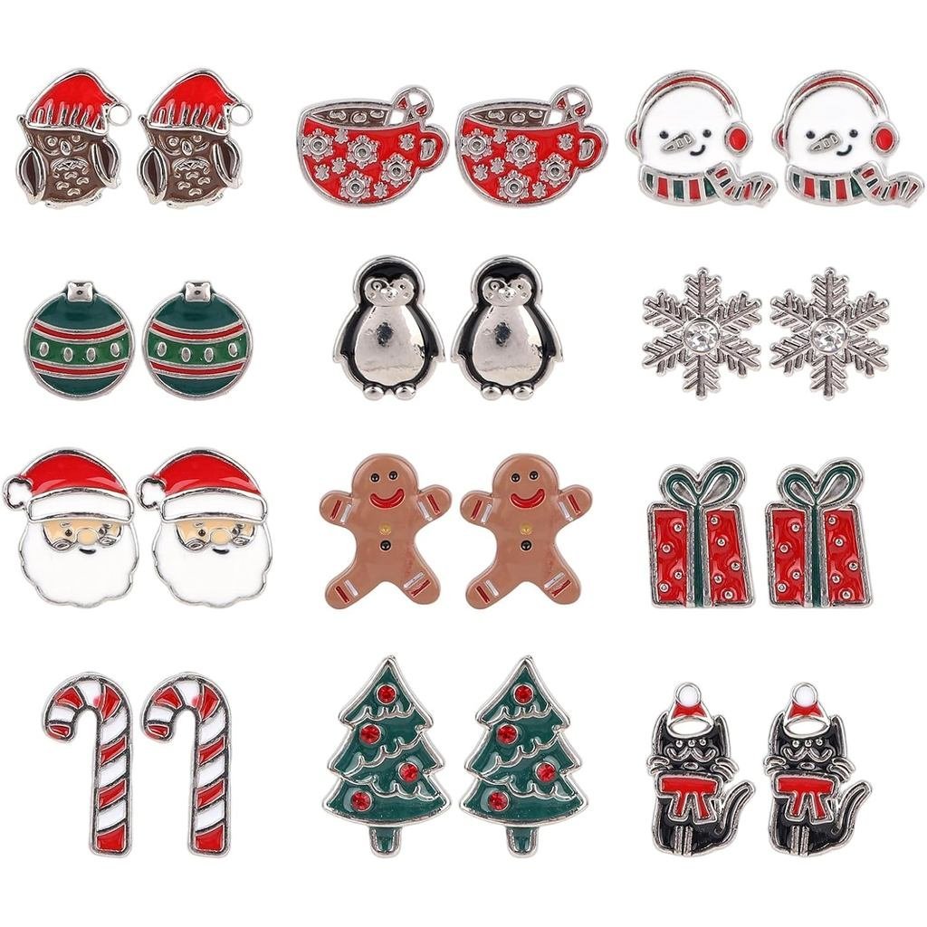 12 Pairs Christmas Stud Earrings for Women, Holiday Stud Earrings Christmas Jewelry Charms for Women