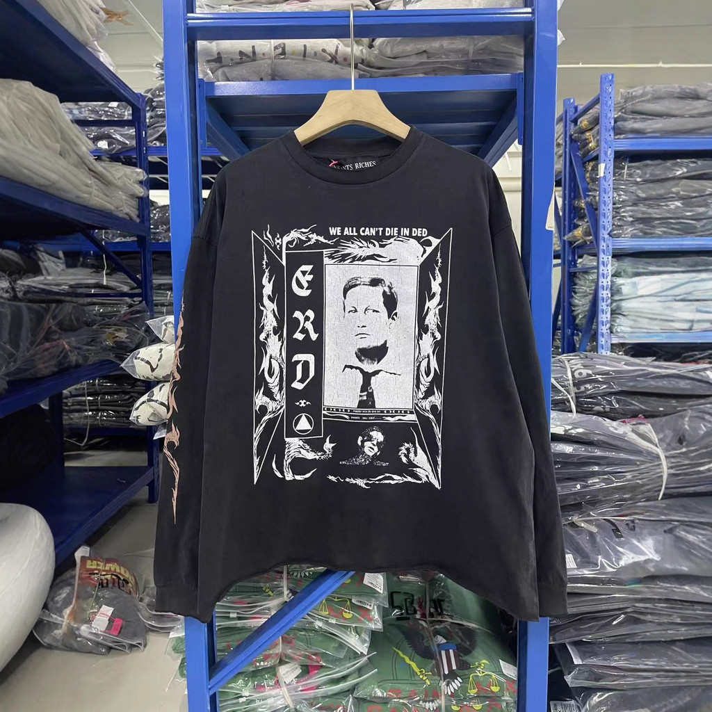 86GY ERD Photo Frame Portrait Oil Painting Boy Print Vintage Long Sleeve Unisex Trendy tee