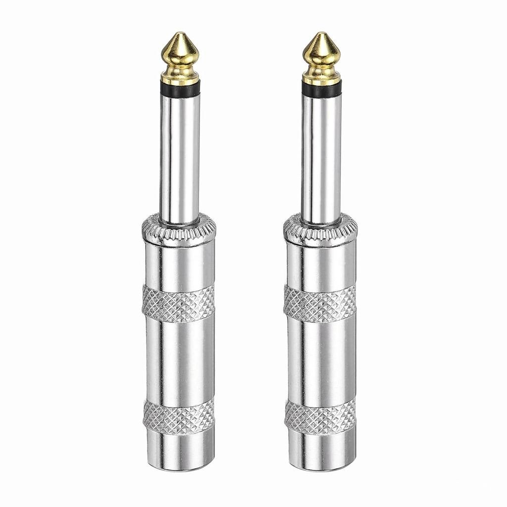 2 Pcs 1/4" Audio TS Plug, 6.35mm Mono Male Plug Cable Connector, TS Male Audio Cable Adapter for Spe