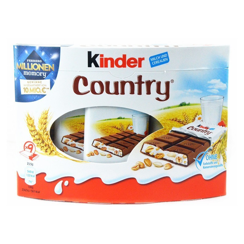 ช็อกโกแลตนําเข้าเยอรมัน Kinder Kinder Milk Cereal Crispy Wheat Country Milk Chocolate 9 ชิ้น แพ็ค 1.