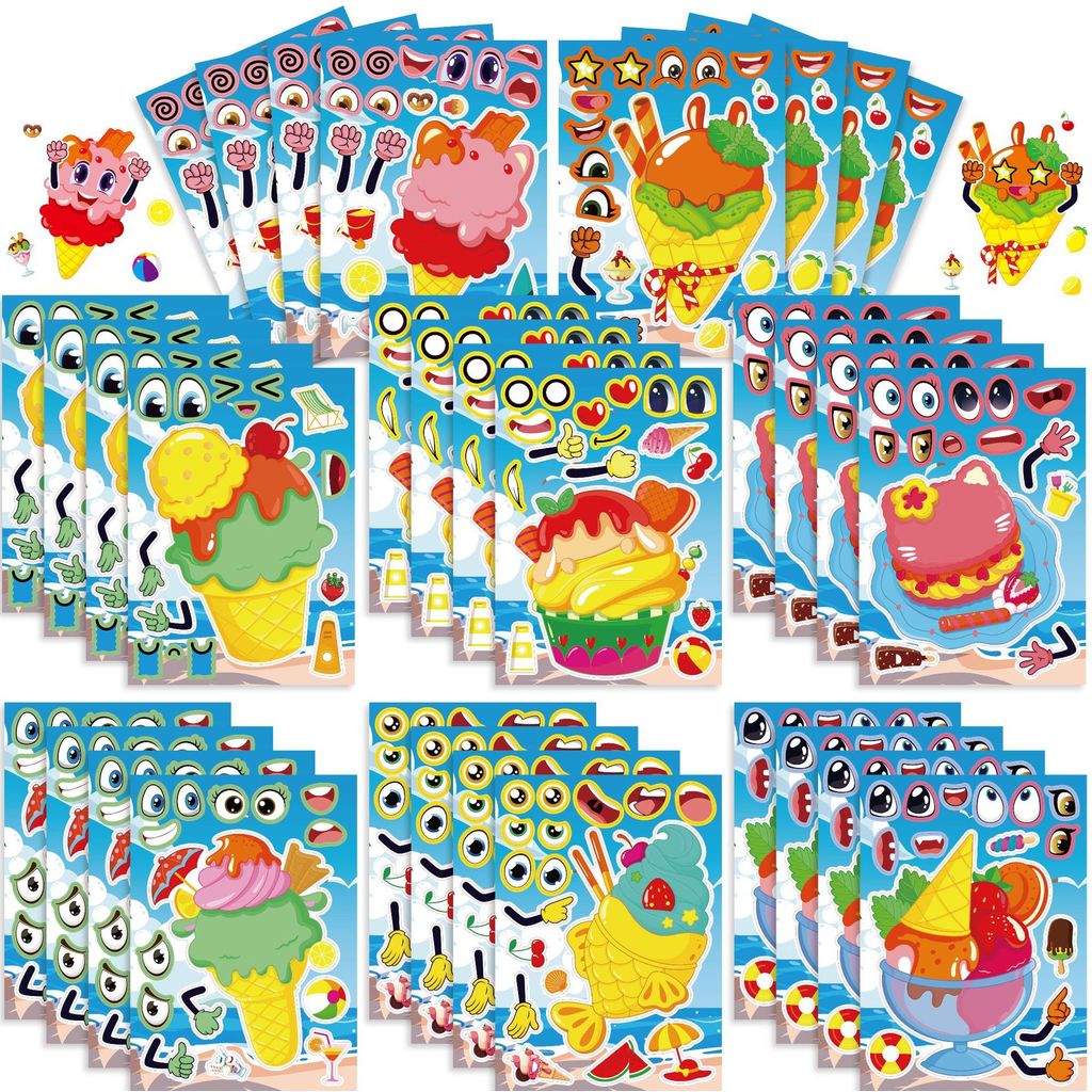 8 ชิ้นเด็กการ์ตูนที่ชื่นชอบอาหารไอศกรีม DIY Ice Lolly รูปแบบสติกเกอร์