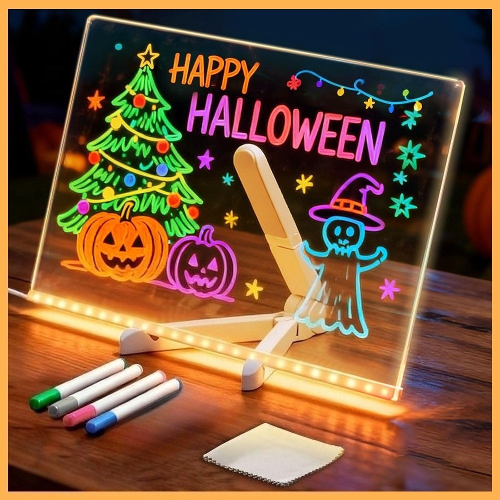 Magic Glow Masterpiece - กระดานวาดภาพ LED Light-Up สําหรับเด็กพร้อมแผงอะคริลิคสองด้านและอุปกรณ์ศิลปะ