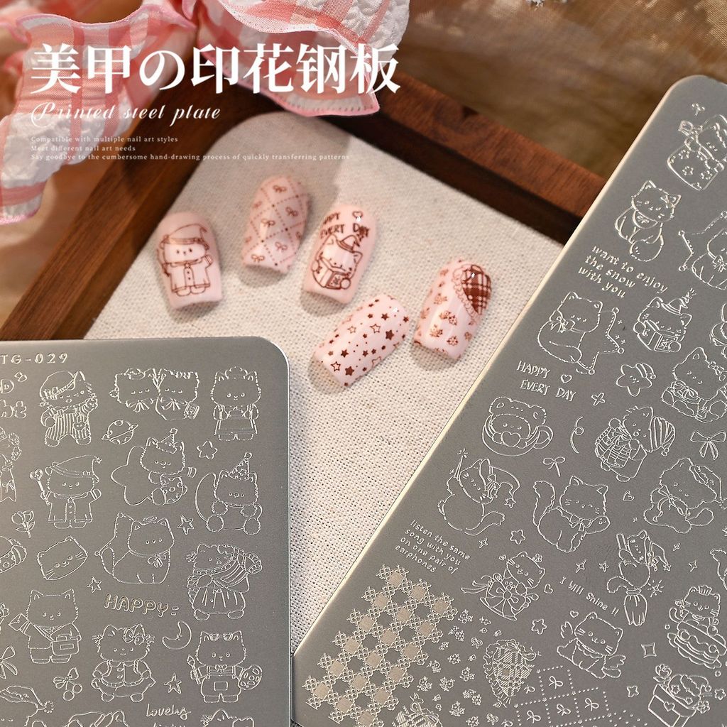 [Meow.sensei] TENSOR Sweet Soft Cute Cat TG-029 บรรยากาศลูกไม้ภาษาอังกฤษ Texture Star Nails พิมพ์แผ่