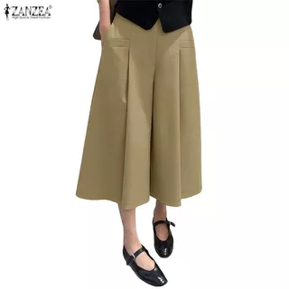 กางเกงขากว้าง ZANZEA สไตล์เกาหลี สำหรับการทำงาน มีความสบาย ขอบเอวยืดหยุ่น และทรงหลวม