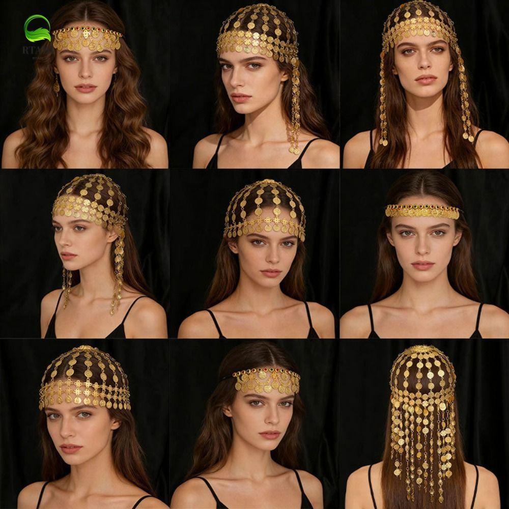 RTADI Headpiece สไตล์โบฮีเมียนสำหรับหน้าผาก, สไตล์เกาหลี ประดับคริสตัลระยิบระยับ พร้อมสายพู่ผมสำหรับเจ้าสาว