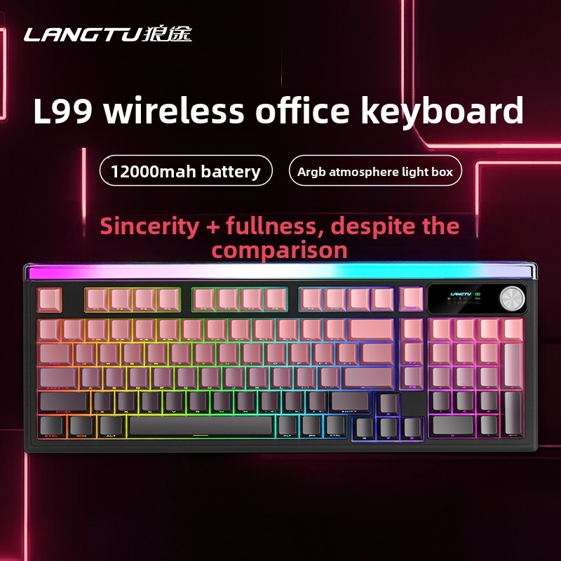 LANGTU L99 Tri-Mode Membrane Keyboard คีย์บอร์ดเงียบพร้อมกล่องไฟ RGB Backlit บลูทูธไร้สาย ดีไซน์น่าร