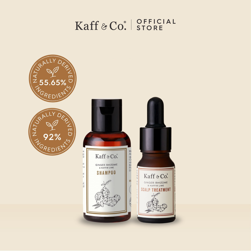 Kaff & Co. สำหรับหนังศีรษะมัน ผมร่วง หงอก แชมพูสารสกัดเหง้าขิง 40ml & ทรีทเม้นท์สารสกัดเหง้าขิง 10ml