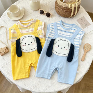 ฤดูร้อนใหม่แขนสั้นเด็ก 0-28 เดือน ชุดจั๊มสูท สุดน่ารักหูลูกสุนัขเสื้อผ้าเป็นมิตรกับผิวการ์ตูนสไตล์ ชุดรอมเปอร์ นุ่ม