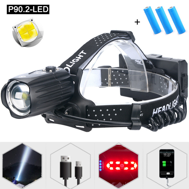 ไฟหน้าสำรอง XHP90 แสงแรง พร้อมช่องชาร์จ USB และฟังค์ชันซูมแบบ Telephoto สำหรับใช้งานกลางแจ้ง