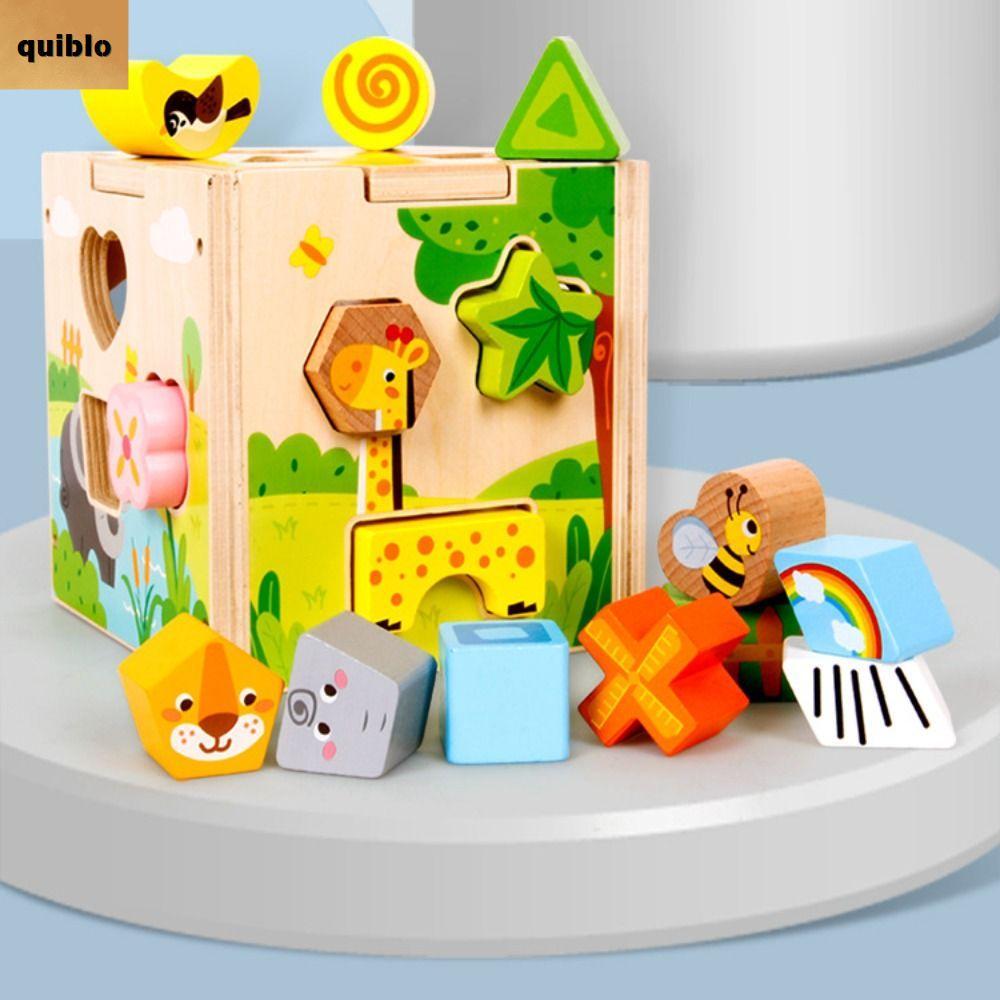 QUIBLO ไม้กิจกรรม Cube, Vintage ไม้การเรียนรู้ Cube รูปร่าง Sorter ของเล่น,คุณภาพสูงรูปแบบการจับคู่ 